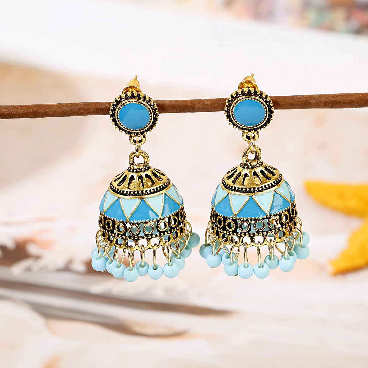 Indian Jhumki Bell Drop Earrings - Vintage Statement Dangle With Red CZ Stones