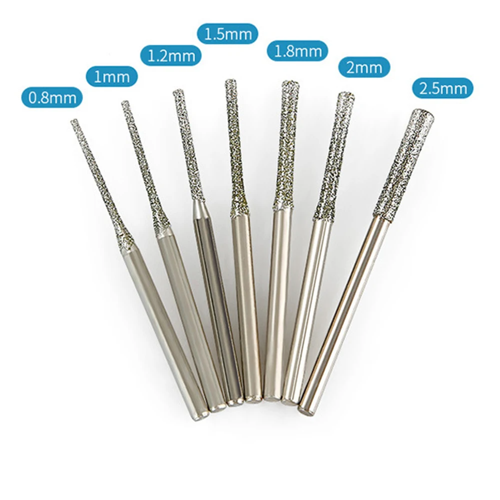 

5pc 0.8/1/1.2/1.5/1.8/2/2.5mm Diamond Coated Drill Bits With 2.35mm Shank Glass Jade Amber Jewelry Glass Diamond Drill Bits Use