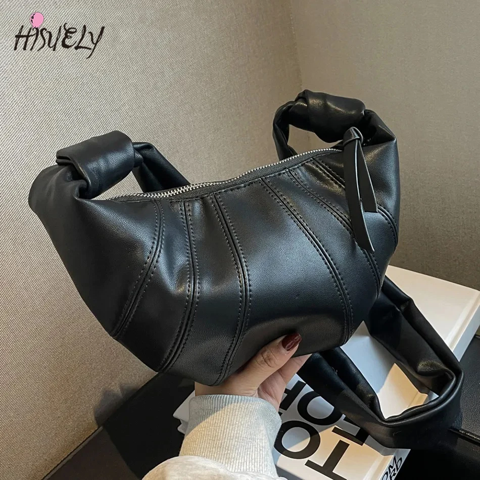 

Качественные сумки через плечо HISUELY из мягкой кожи с полумесяцем для женщин 2023, модные роскошные дизайнерские сумки, женские сумки через плечо
