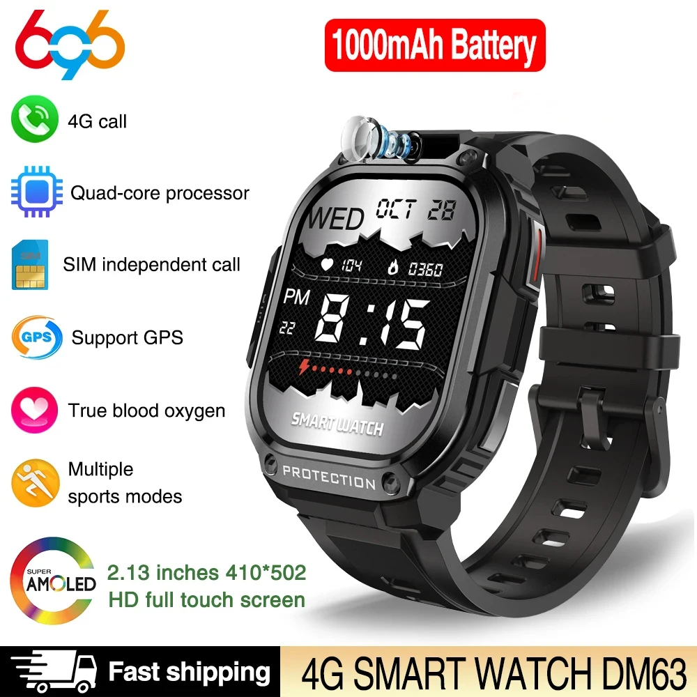 

New Men 4G Video Call Smart Watch 2.13" AMOLED Screen Sports Fitness Heart Rate Blood Oxygen GPS Watches SIM Card Smartwatch