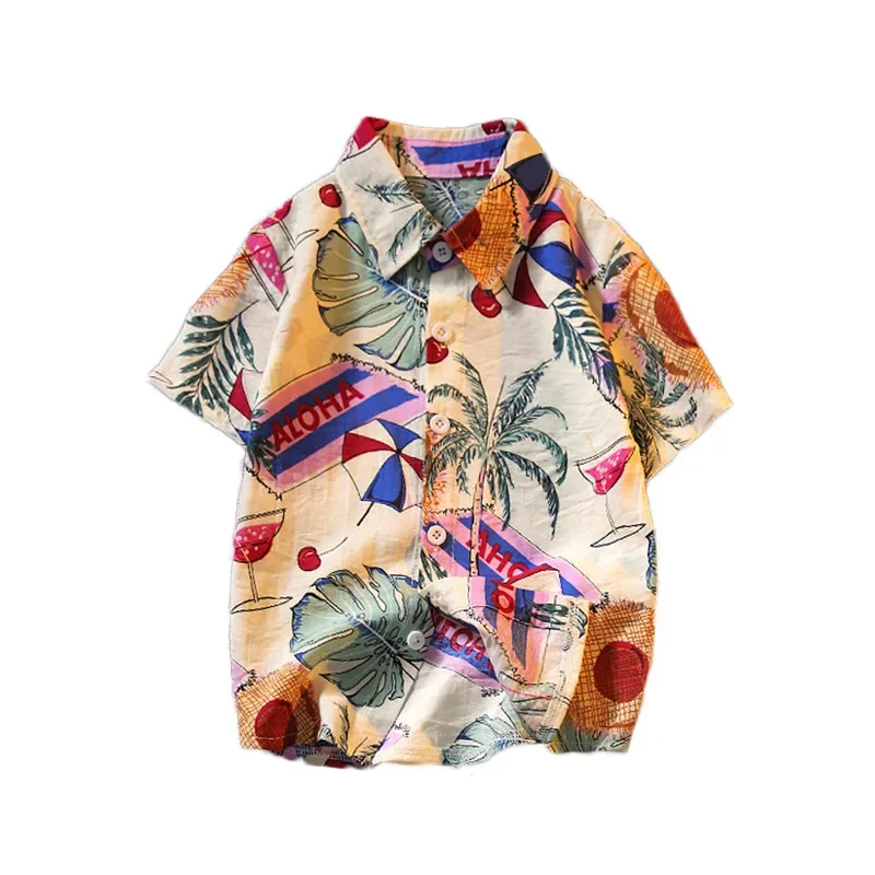 New Fashion Boys' Short-sleeved Floral Shirts 3-8 Children's-shirt Thin Baby Summer Casual Beach Printed Shirt Shorts Sets 150CM