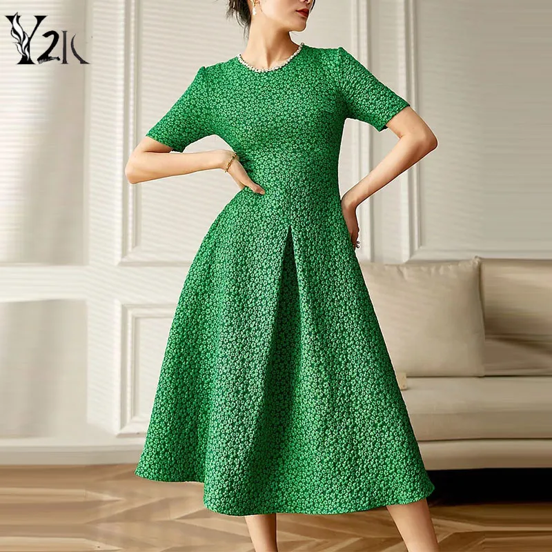 Y2k Clothes Floral Jacquard Summer Midi Long Dress Traf Zevity