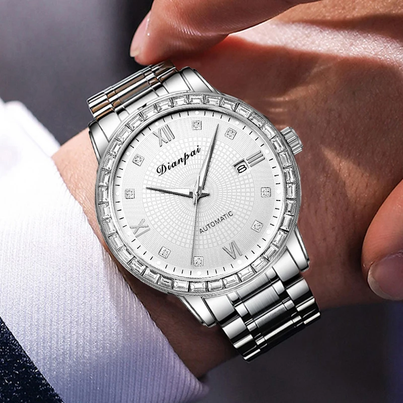 DIANPAI Fully Automatic Mechanical Watch Original Stainless Steel Men's Classic Watch Business Waterproof Night Glow