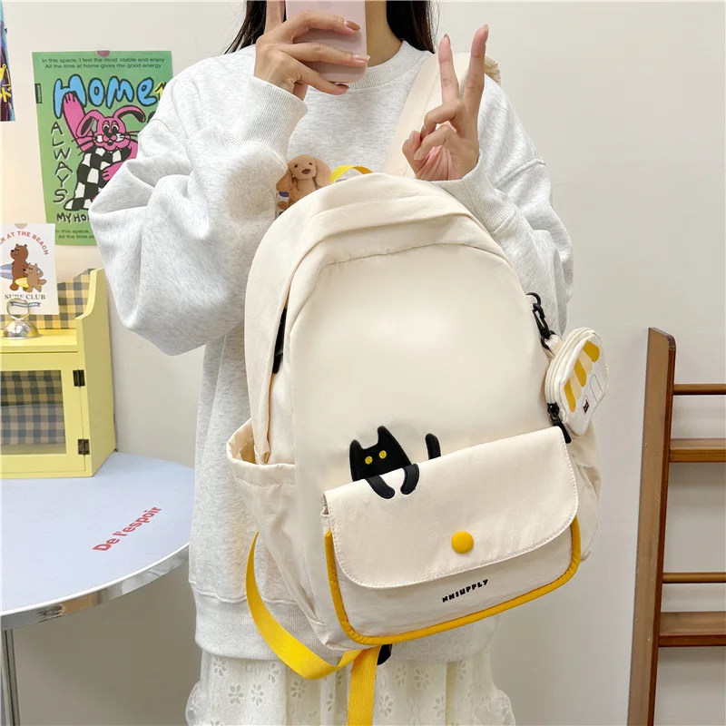 New Creative Cat Backpack for Men and Women Students Lightweight Pure Color Cute Outdoor Travel School Bag