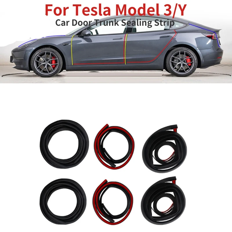 

6Pcs Rubber Auto Door Seal Strips Kit Soundproof Noise Reduction For Tesla Model S
