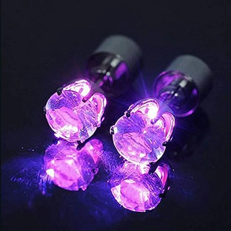 1 pair Led Light up Ear Stud Blinky Diamond Crown Earrings Jewelry for Women and girl dress up bar club props Glow in the dark