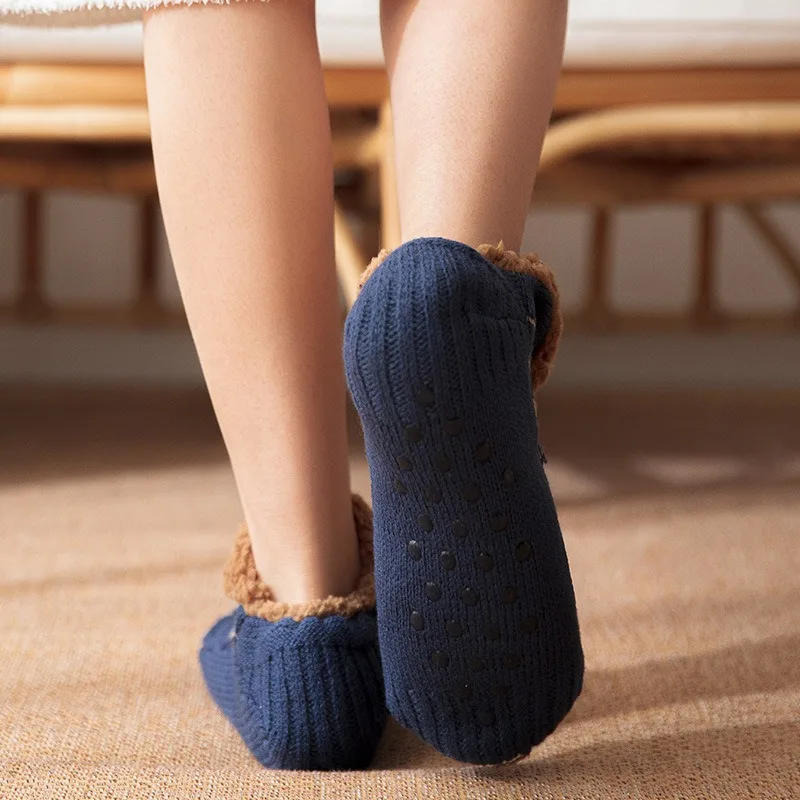 Thermal Women Mens Floor Socks Winter Warm Short Cotton Thickened Home Sleeping Soft Non Slip Grip Fuzzy Floor Socks 2024