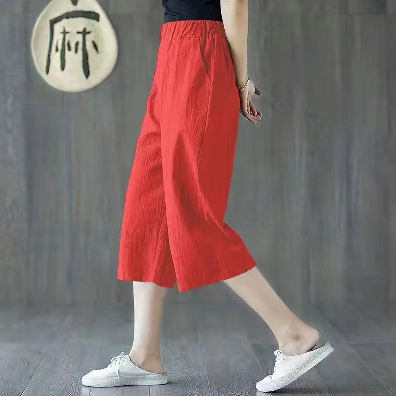 Cropped Pants for Women  Summer Thin Casual Pants  Loose Slimming Wide-leg   High-waisted Casual Cool Pants for Women