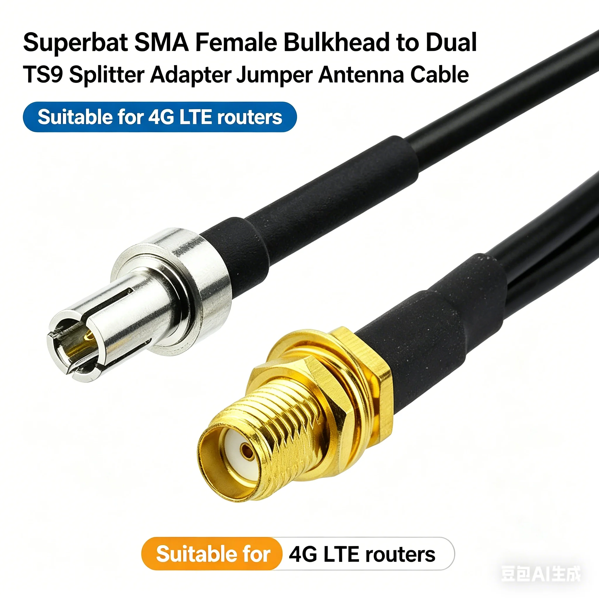 Superbat SMA Female Bulkhead to Dual TS9 Splitter Antenna Cable 15cm Y Type for 4G LTE Router USB Modem MiFi Hotspots Verizon