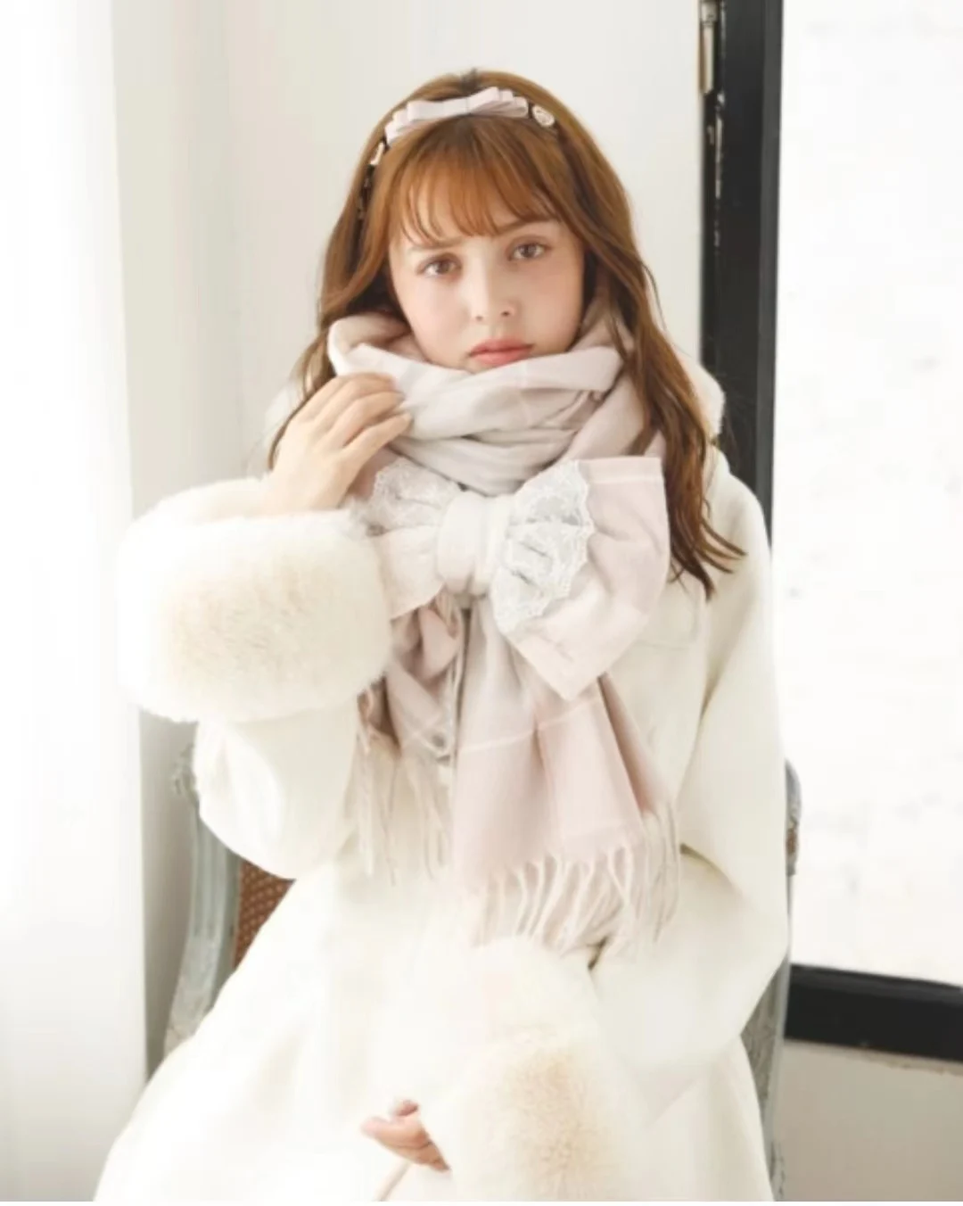 Japanese Style Liz Super Soft Detachable Bow Scarf for Women