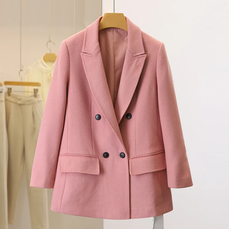 

Women blazer suit jacket pink wool coat loose blazer jackets