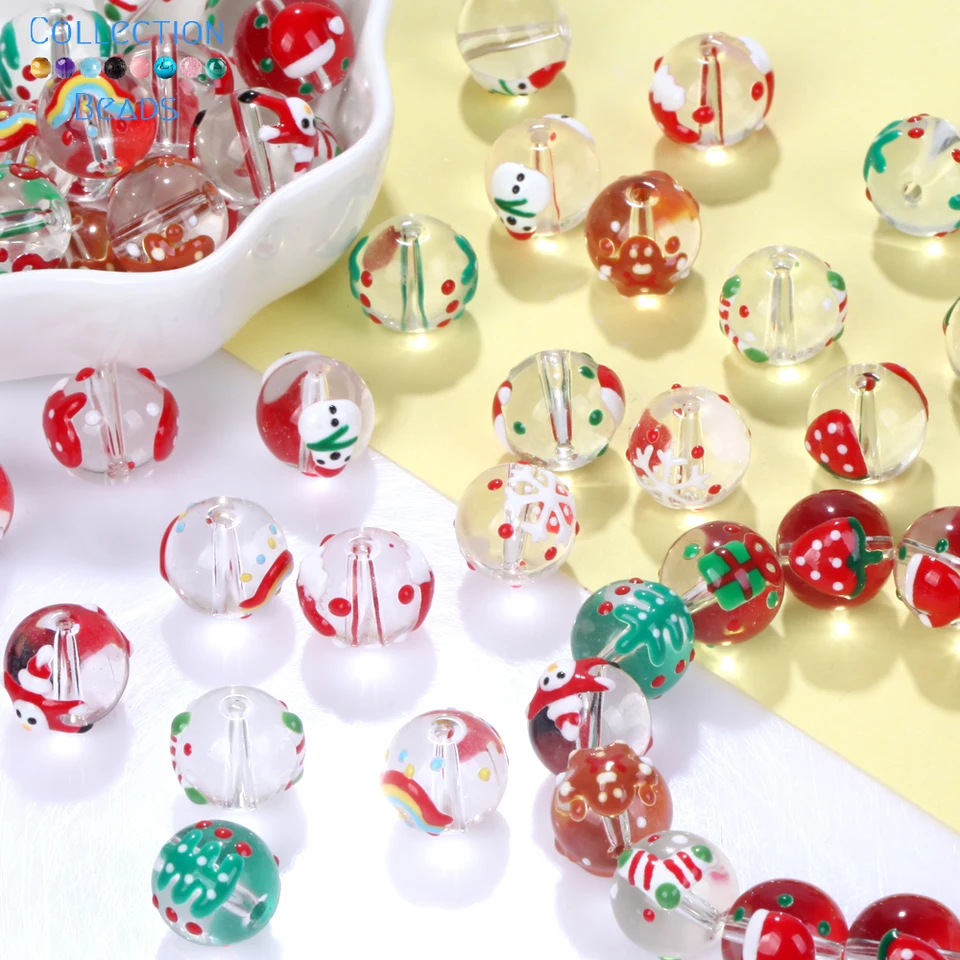 다채로운 크리스마스 유리 비즈, 원형 디스코 볼 스페이서 비즈, 보석 제작 액세서리, 10 개, 12mm-Freehip.co.kr