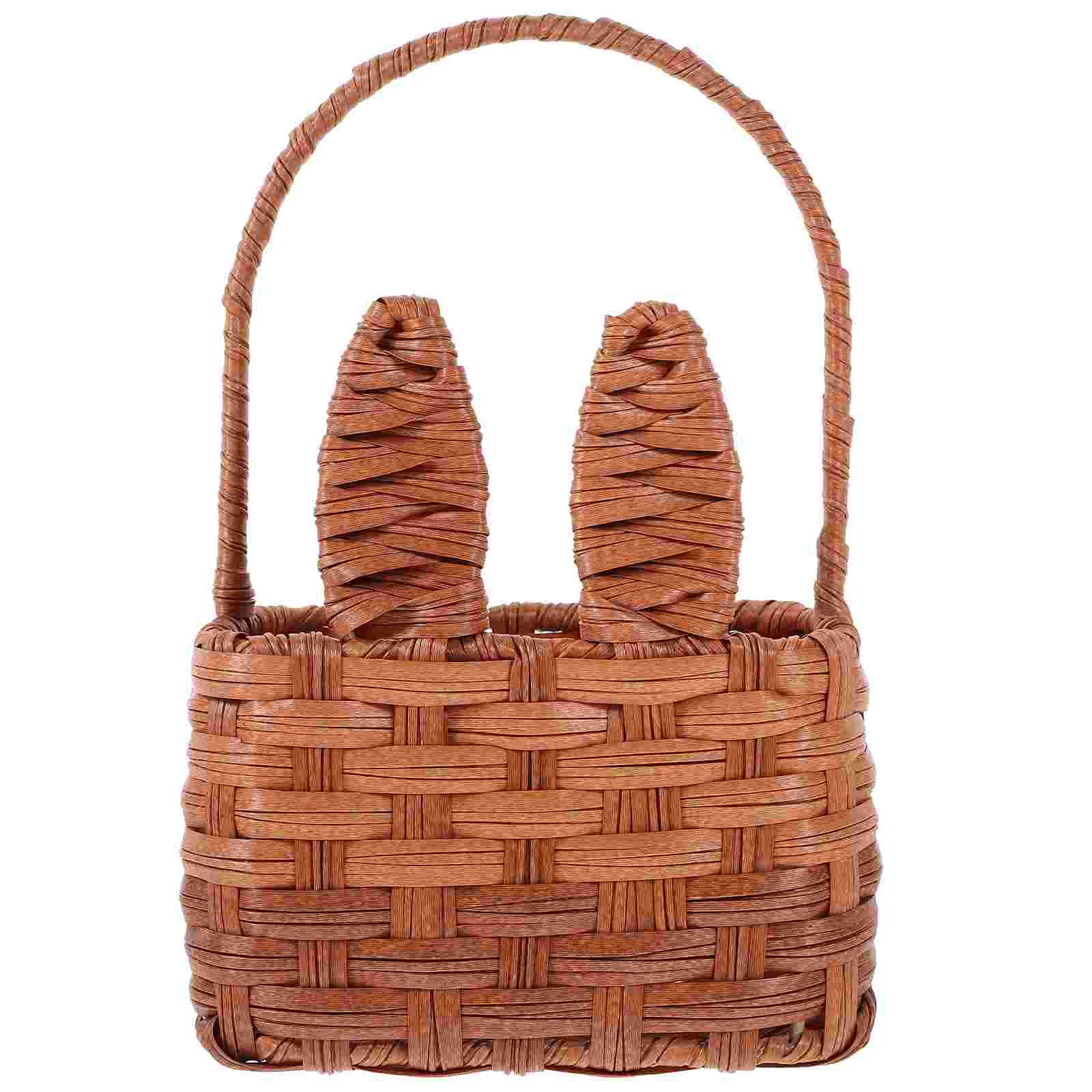 Easter Bunny Basket for Kids: Cute Woven Rabbit Ear Handle with Harvest Flowers and Candy Storage