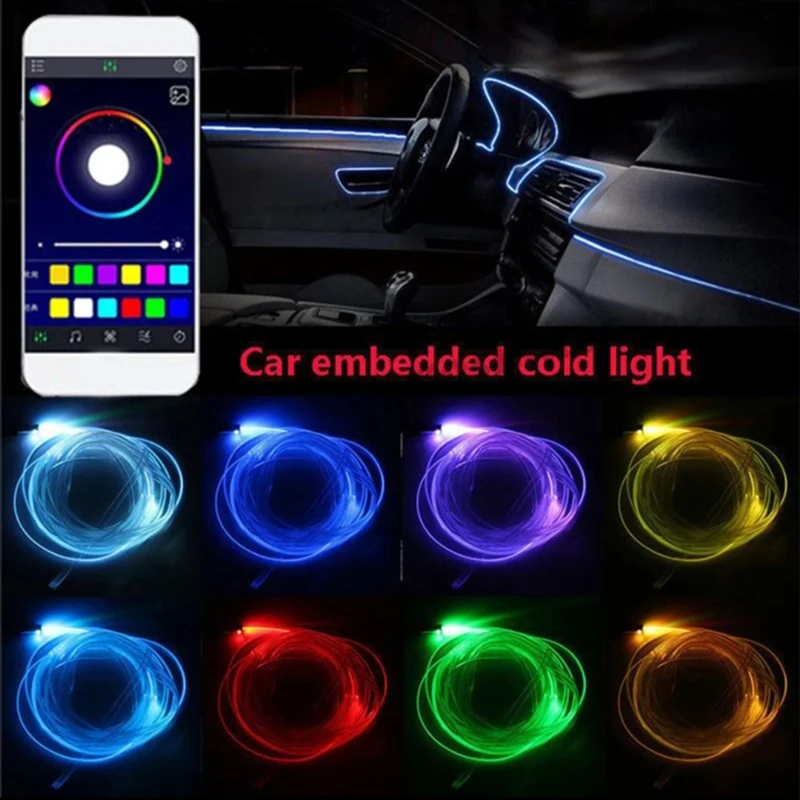 LED 자동차 인테리어 앰비언트 스트립 조명, RGB 광섬유 분위기 네온 조명 키트, 앱 리모컨 자동 장식 램프