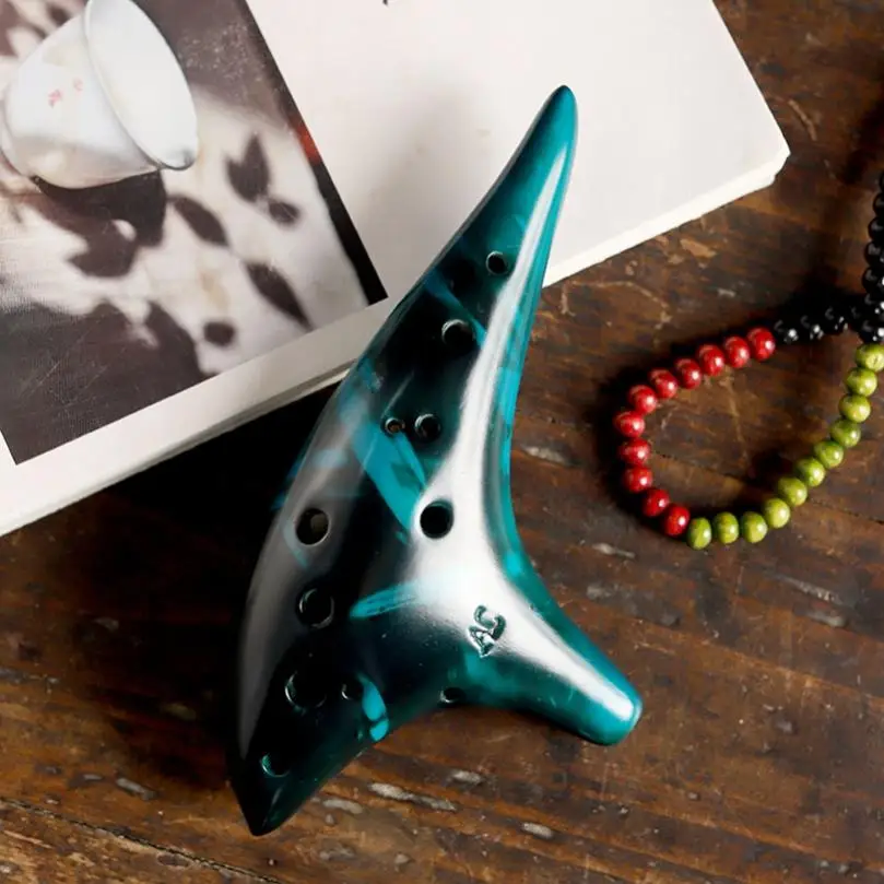 12 Holes Alto ToneC Blue Ceramic Ocarina for Children / Adults / Beginners with Song Book Neck Cord Carry Bag