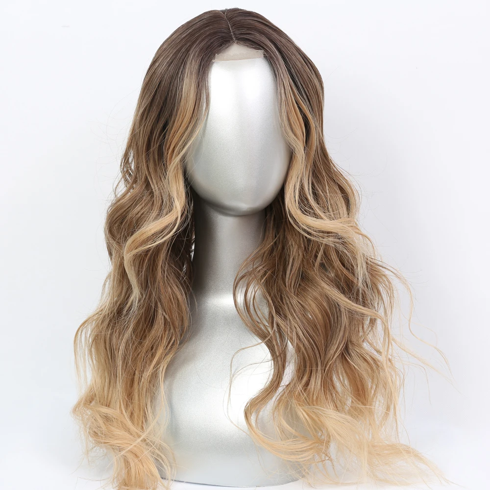 Synthetic Lace  Wigs For  Women  Middle Parting  26inch Long Wavy Hair Cosplay/Daily  3 Color optional   High Temperature Fiber