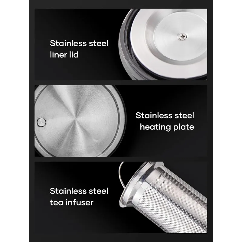 Electric Kettle, INTASTING Wide Opening Glass Kettle with Tea Infuser, 9 Smart Presets, Auto Memory, Mute, 1200W Fast Heating