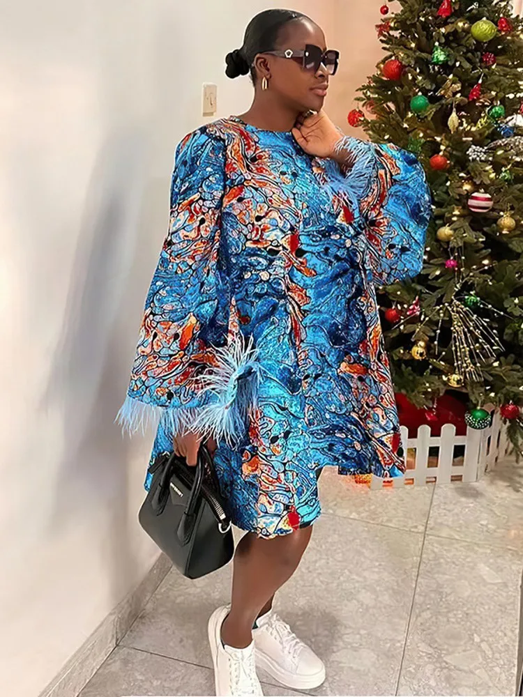 

African Dresses For Women Printed Ankara Africa Clothing Autumn Fashion Dashiki Long Sleeve Dress Streetwear Robe Femme Casual