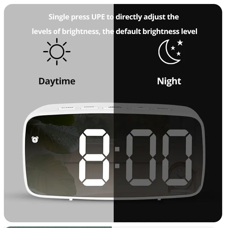 Orologio da tavolo a specchio a LED con allarme digitale, funzione snooze, visualizzazione dell'ora, orologi da tavolo elettronici da tavolo, orologio da tavolo_voghion.com