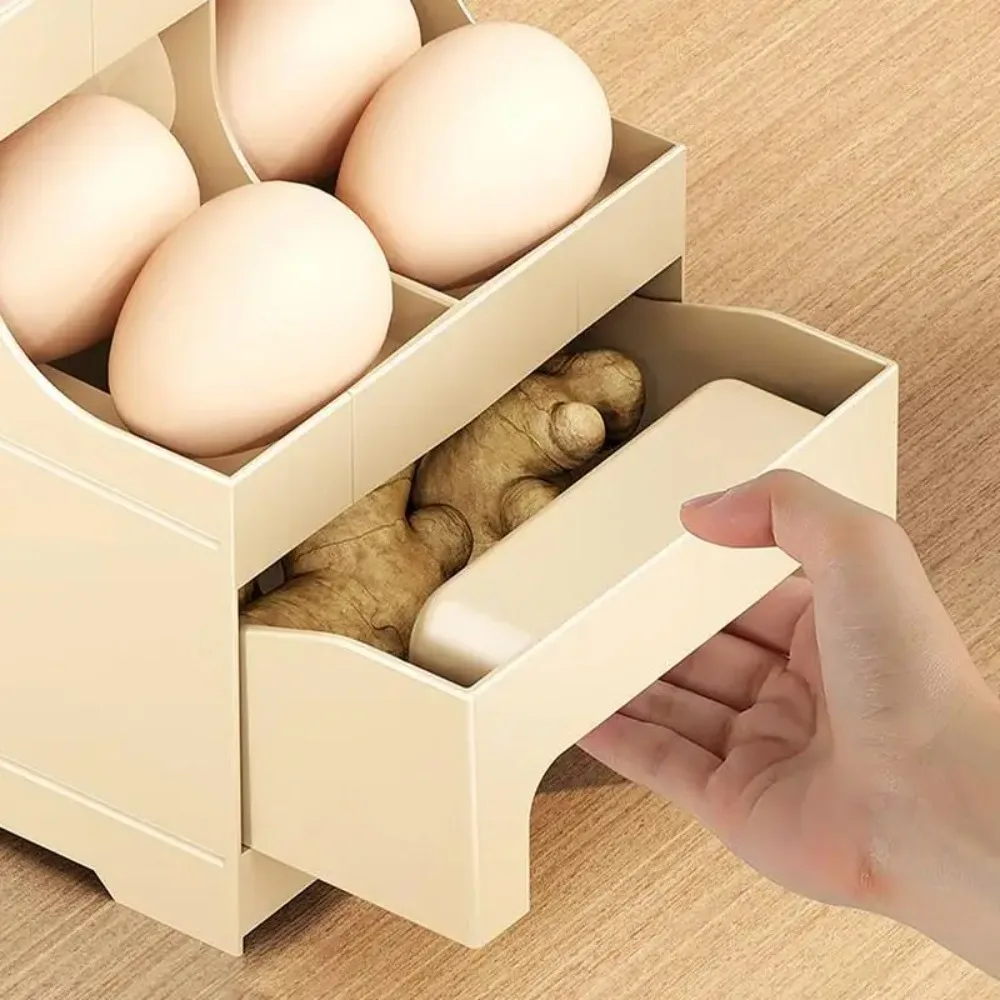 New Home Multi-Tier Automatic Rolling Egg Holder Drawer-Style Food Storage Rack Space-Saving Refrigerator Storage Rack