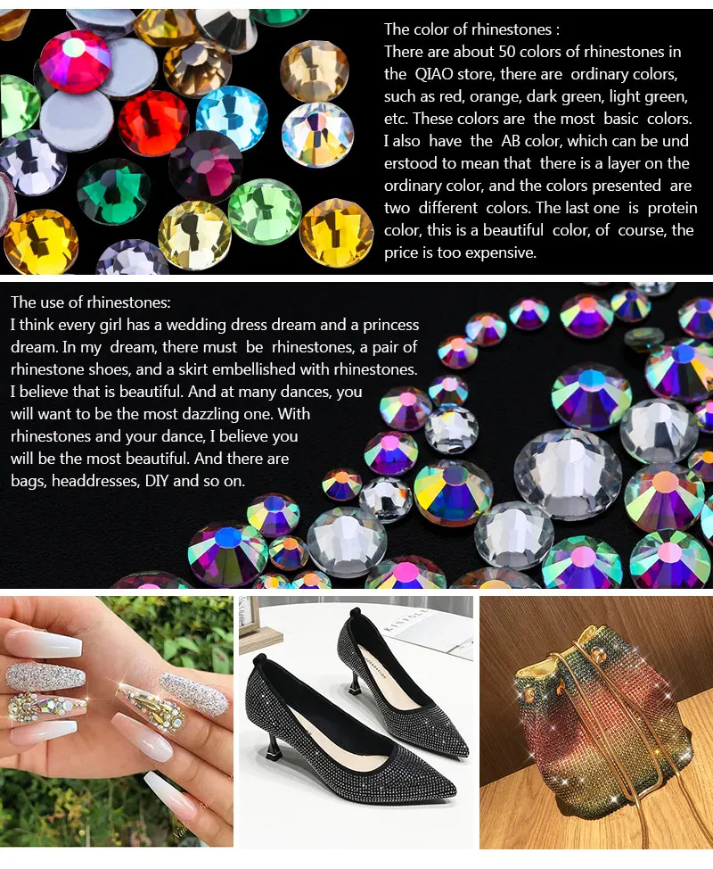 QIAO 2024 Neuer Kristall SS6-SS30, nicht Hotfix, Strass-Glas-Glitzer, flache Rückseite, zum Aufkleben auf Nagelkunst, Basteln, DIY-Kristalldekoration – Detail 7