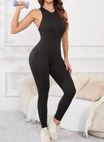Women Zip Up Bodycon Jumpsuits Ribbed Sleeveless Slim Fit One Piece Pants Jumpsuits - Image 5