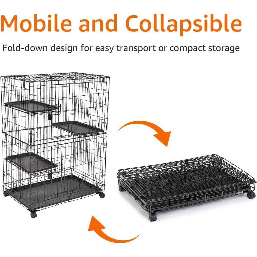 Large 3-Tier Cat Durable,Pliable Cage Playpen Box Crate Kennel-35.8"L x 22.4"W x 50.6"H, Black