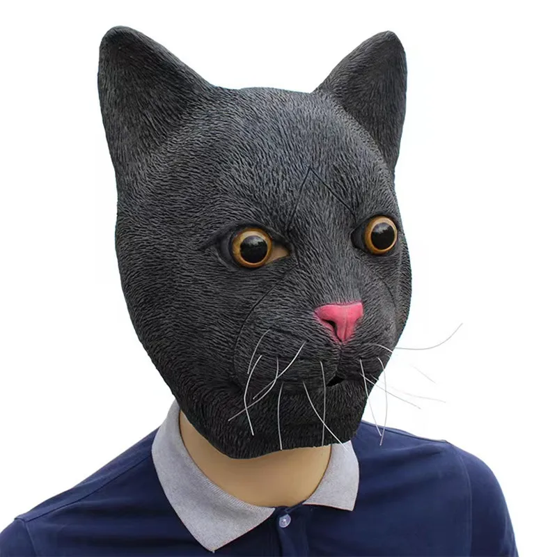 

Black Cat Mask Latex Realistic Animal Full Head Masks for Halloween Costume Party Carnival Full Head for Adults Ball Attire