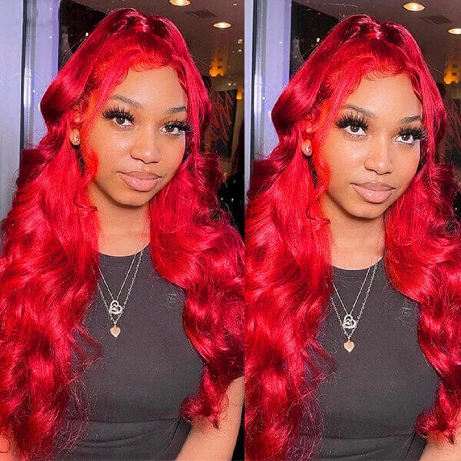 200 Density Red 13x6 HD Lace Frontal Wig Transparent Brazilian 30 36 40 Inch 13x4 Body Wave Lace Front Human Hair Wig For Women