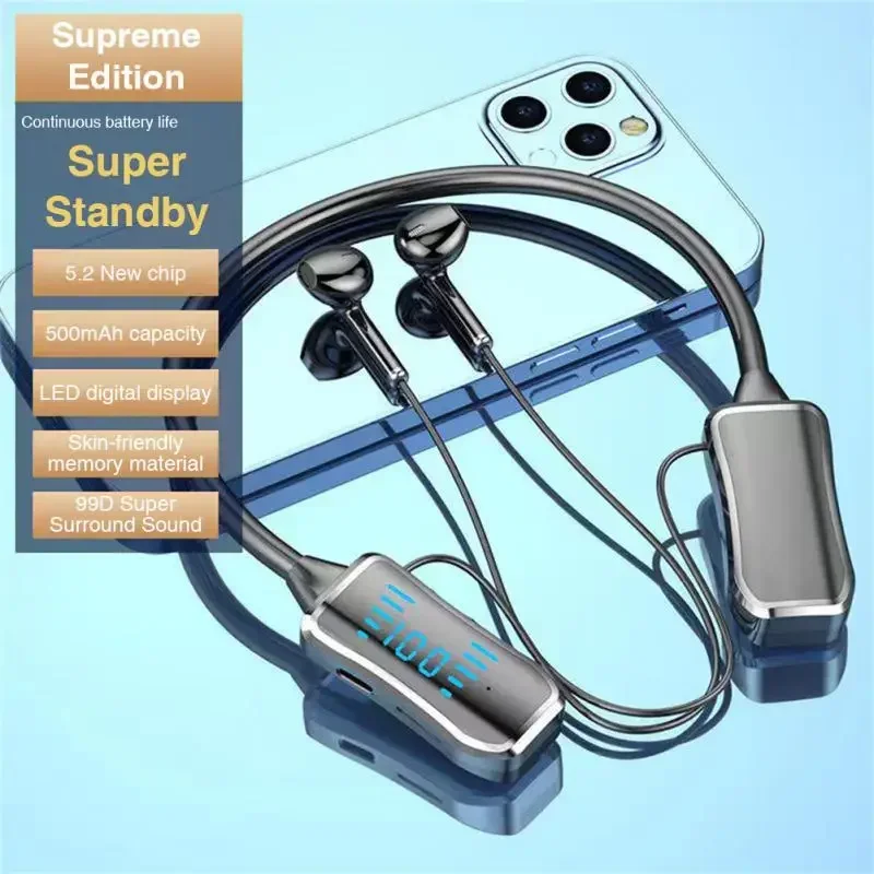 

With Mic Sport Headset Noise Reduction for bluetooth headphone Long battery Life Wireless Headphones Neckband 5.2 Earphones