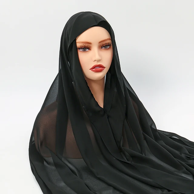 105822-6b0693.jpg Hijab instantané en mousseline de soie avec boucle magnétique, couleur unie, écharpe musulmane pour femme, Turban islamique, bandeau à la mode, châle, nouvelle collection