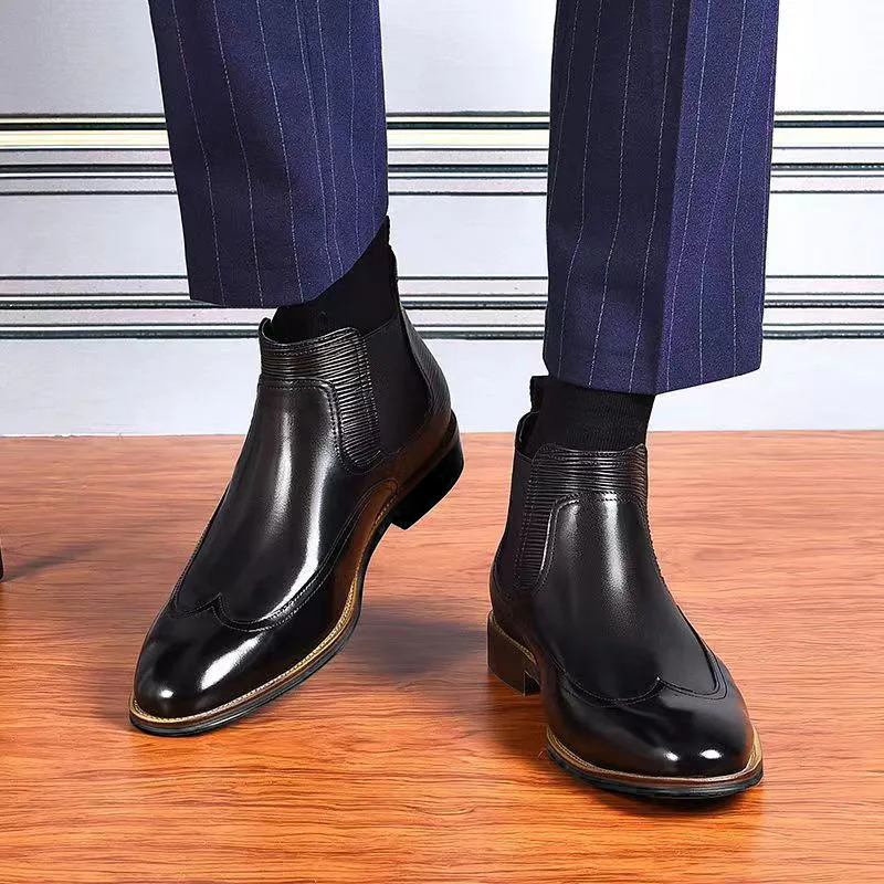 New Chelsea Boots Men Shoes PU Black Fashion Business Casual British Style Street Party Wear Classic Ankle Boots for Men