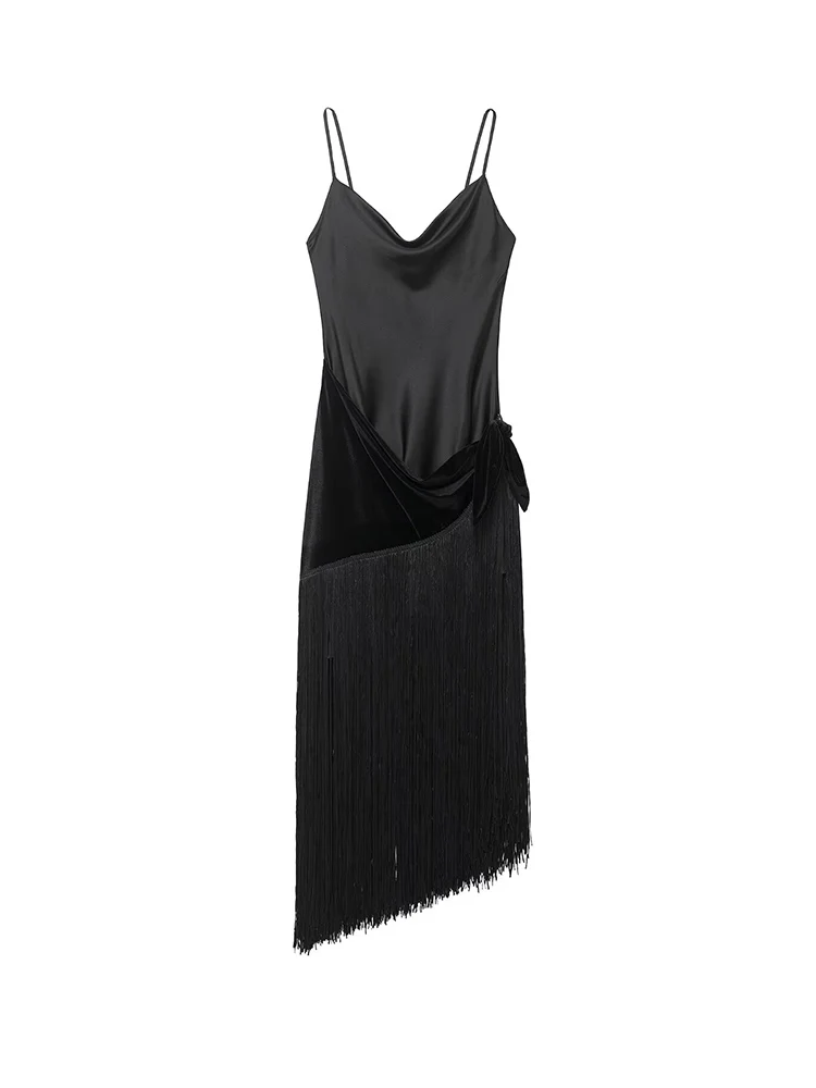 New Women Fringed Dress Chic Sling Sleeveless Sexy Backless Slimming Fashion Ladies Elegant Tassel Patchwork Long Dresses
