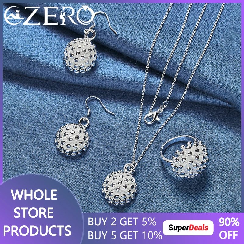 

Hot 925 Sterling Silver Necklace Earring Ring Jewelry Set For Women Fireworks Pendant Fashion Charm Wedding Party Christmas Gift