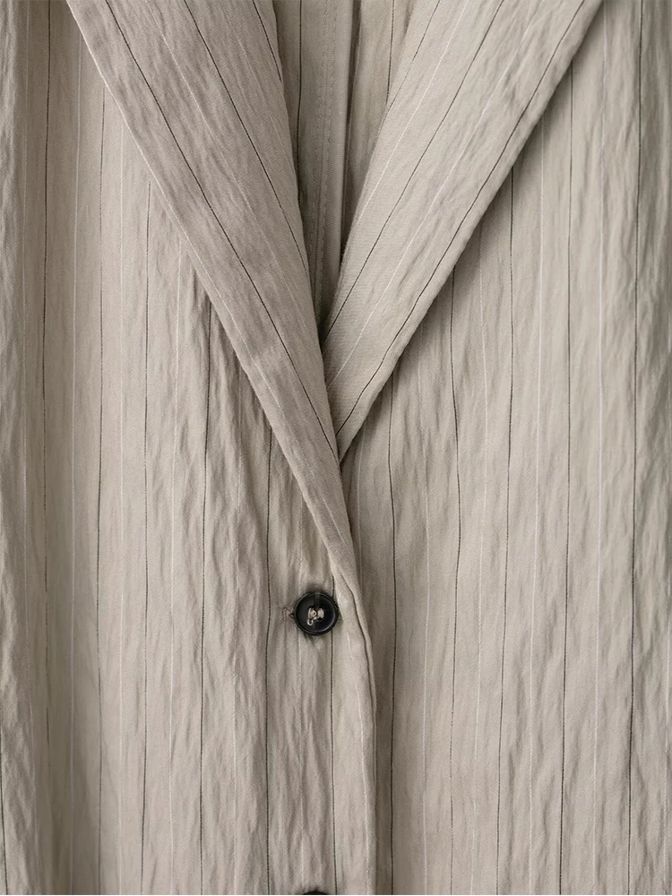 TFMLN New Women Blazer with Belt Lapel Long Sleeve Single Breasted Striped Leisure Jacket Spring Summer Chic OL Blazer Coats