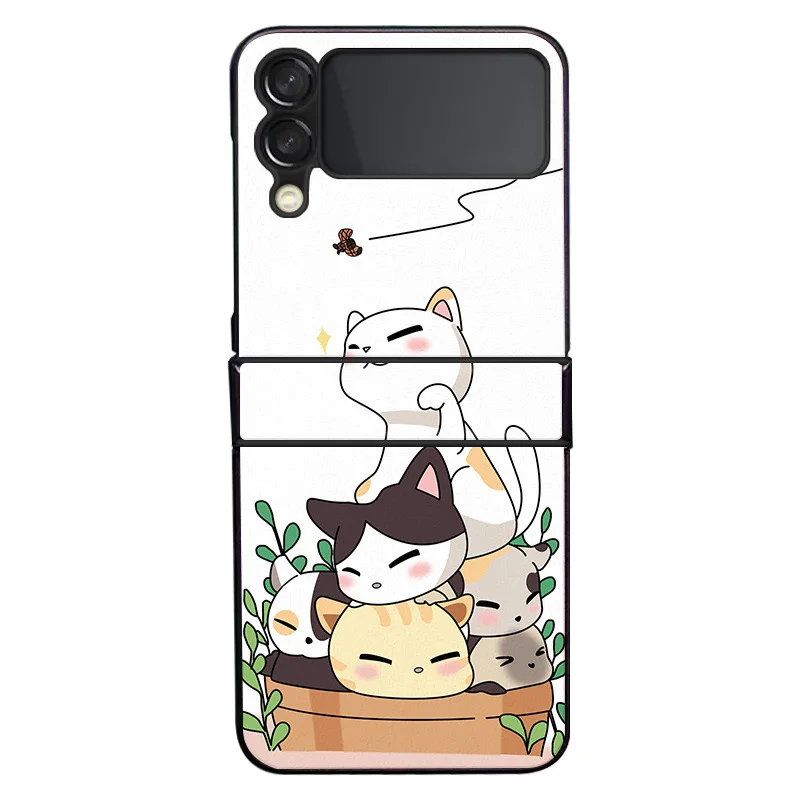 Funda Case for Samsung Galaxy Z Flip 3 Z Flip 4 5G Cartoon Naughty Cat Pattern Hinge Shock proof Protection Phone Case Cover