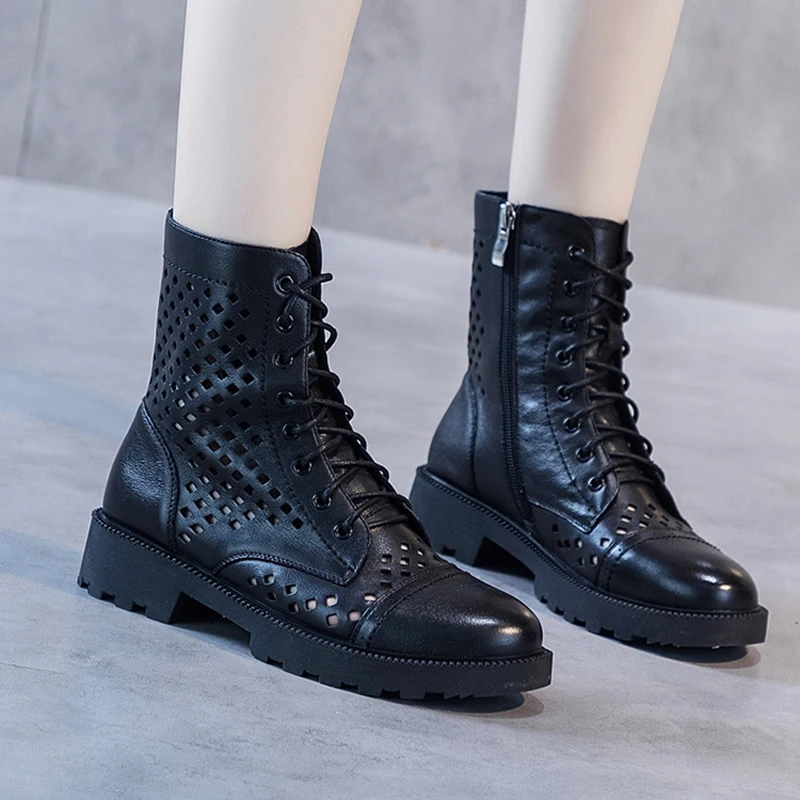 

Women's Boots 2023 Summer Genuine Leather Female Shoes Ankle Boots For Women Flat Shoes Rubber Sole Women Summer Ankle Boot