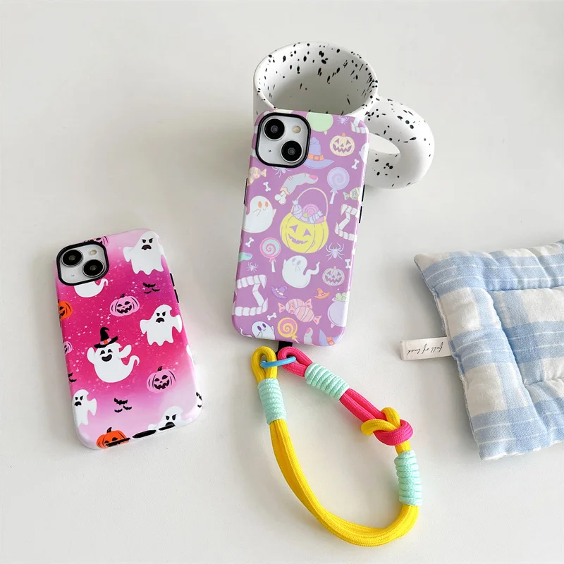 Ghost Pumpkin Head Phone Case Two-In-One Film Protective Shell For iPhone 15 14 13 12 11 Pro Max Plus Mini
