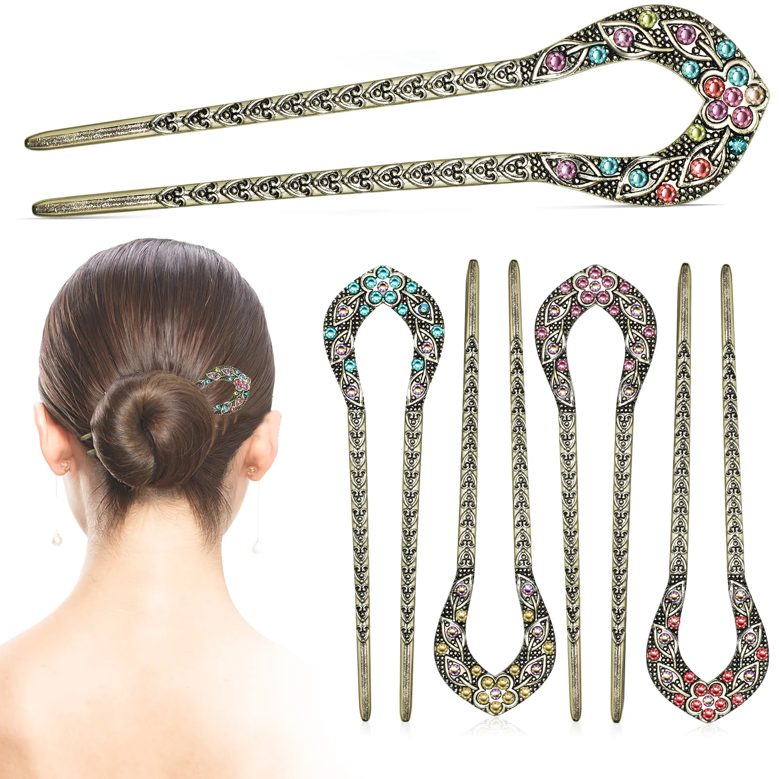 

U-Shaped Hair Pins Metal Vintage Hair Sticks French Hair Pin Hairstyle Chignon Elegant Hair Chopsticks U Shaped Headdress