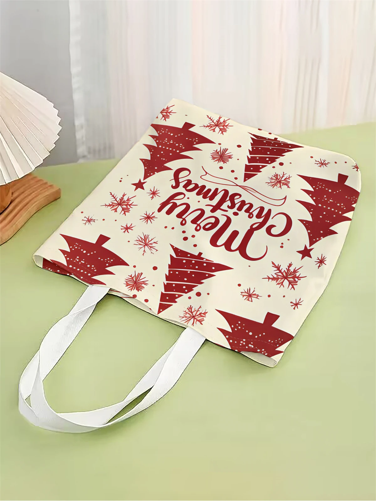 1pc,Christmas graffiti handbag, reusable fashionable handbag, multifunctional handbag, printed canvas shopping bag