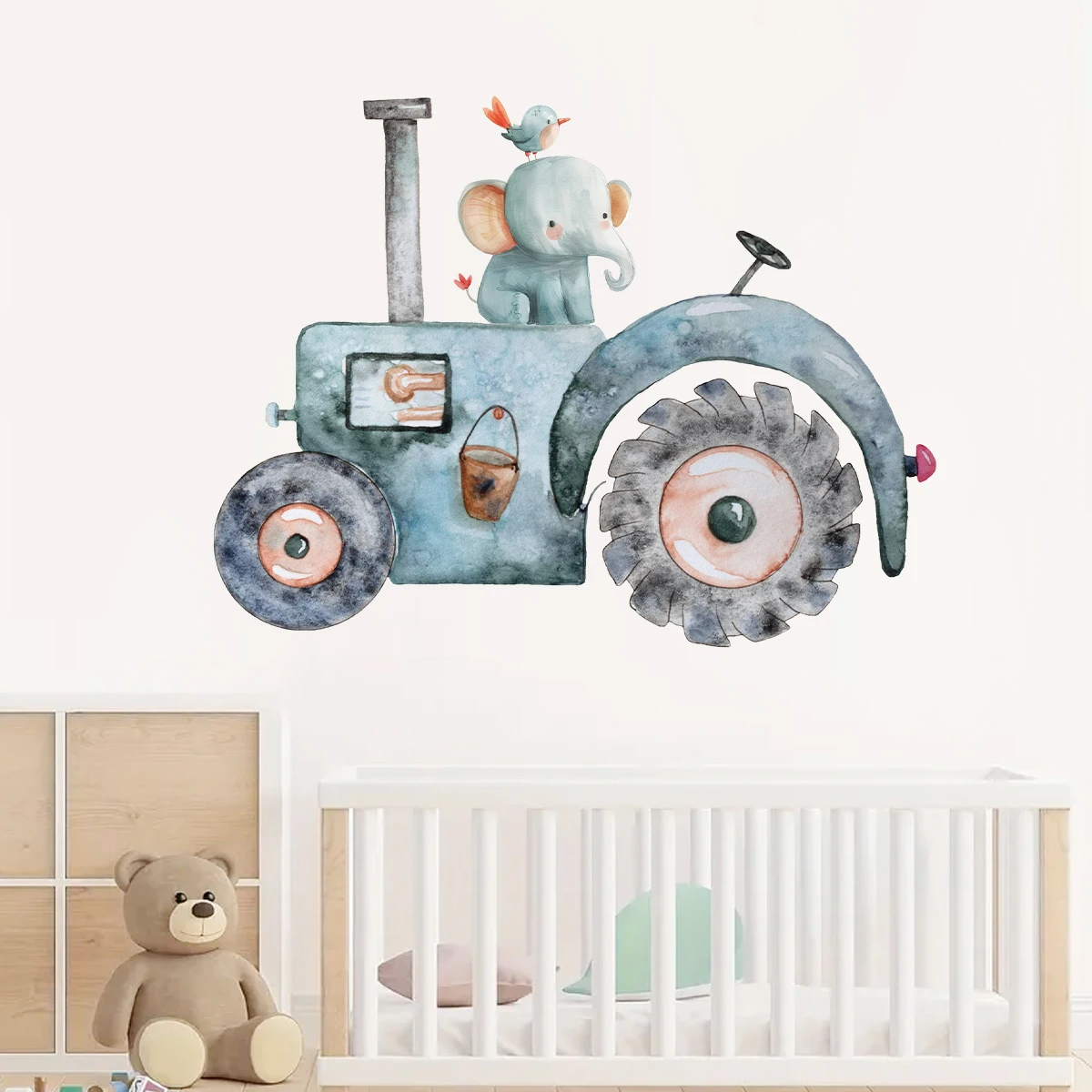 Cartoon Elephant Driving Tractor Wall Stickers Kids Room Wall Decals Bedroom Decoration Living Room Background Home Decor wall stickers wall sticker