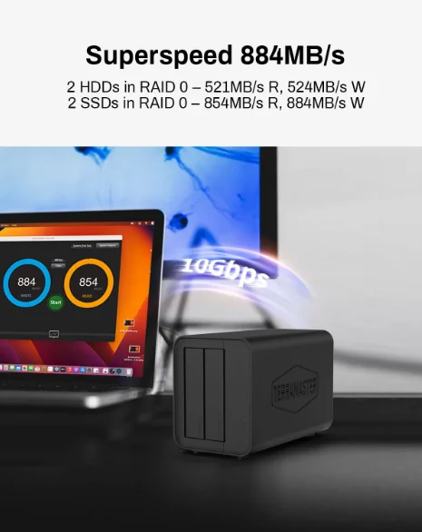 TERRAMASTER D2-320 USB RAID Ŭ, USB 3.2 Gen 2, 10Gbps CŸ, RAID 0, 1, ̱, JBOD (ũ) 