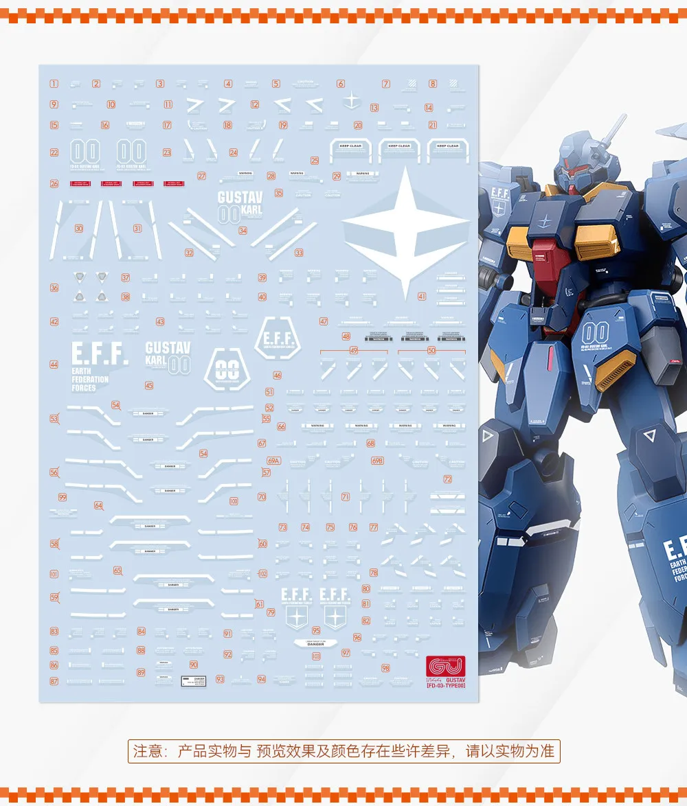 GUGU 데칼 GU-H264 HG 1/144 구스타프 칼 타입-00 모델 고정밀 워터 스티커 DIY 액세서리