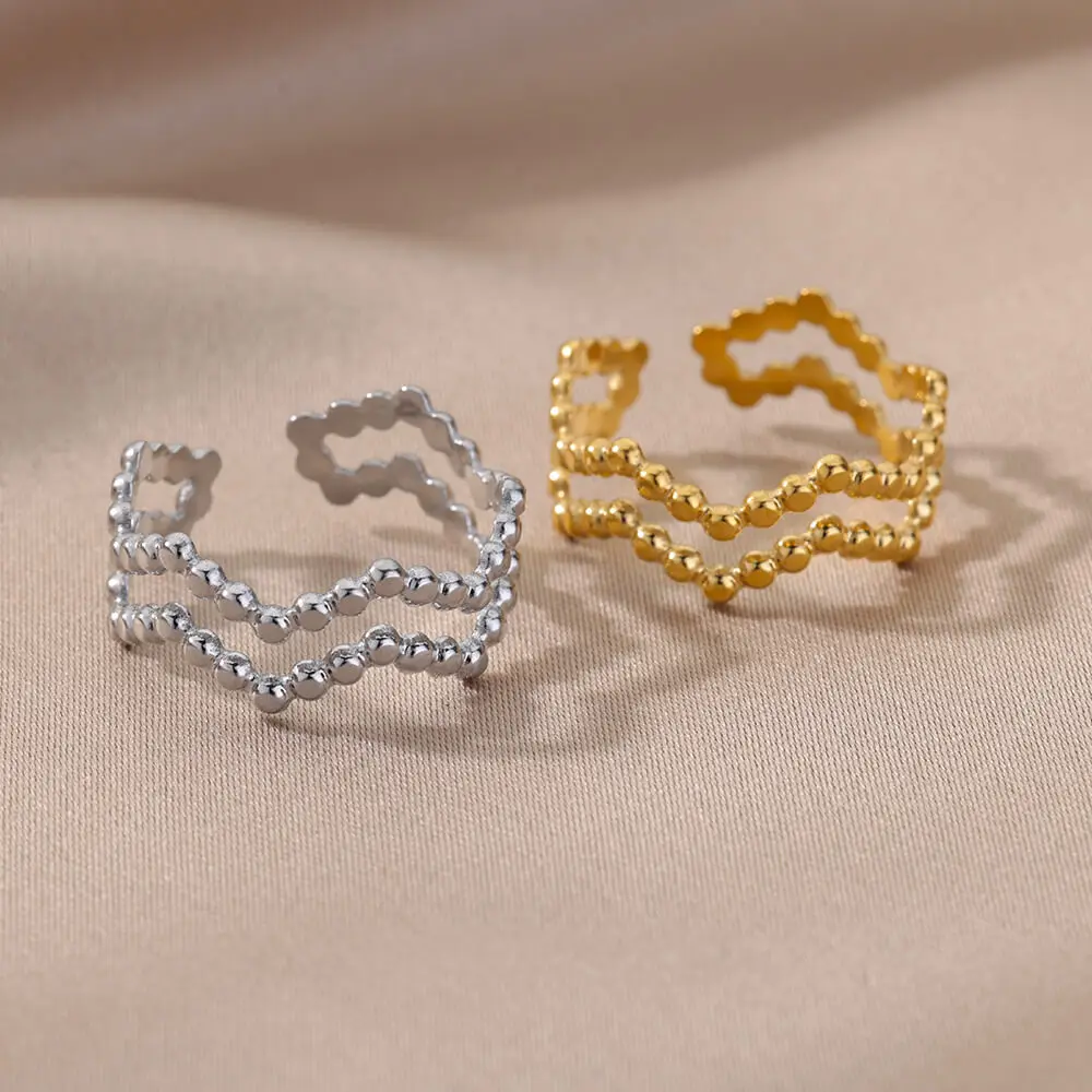Minimalist Stainless Steel Geometric Wave Rings Women Gold