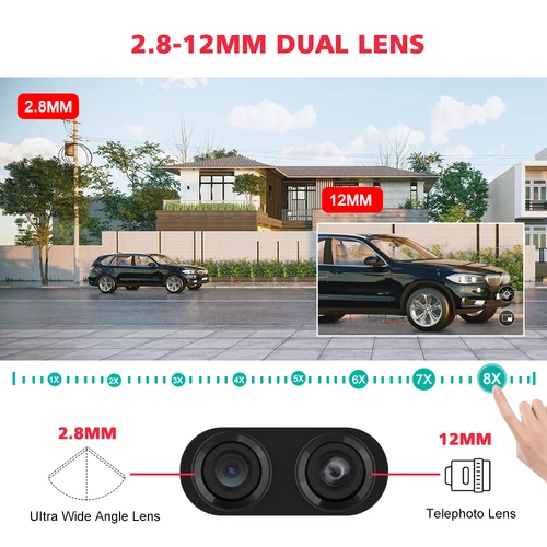 4K 8mp 2.8mm -12mm 듀얼 렌즈 8 배 줌 PTZ 와이파이 IP 카메라, 2K 4mp 실외 AI 인간 추적 2 방향 오디오 스마트 홈 보안 카메라 2