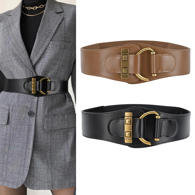 

Luxury Girdlestrap Belts for Women Fashion Alloy Waist Strap Big Stretch Dress Waistband Retro Tight High Waist Large Size Belt