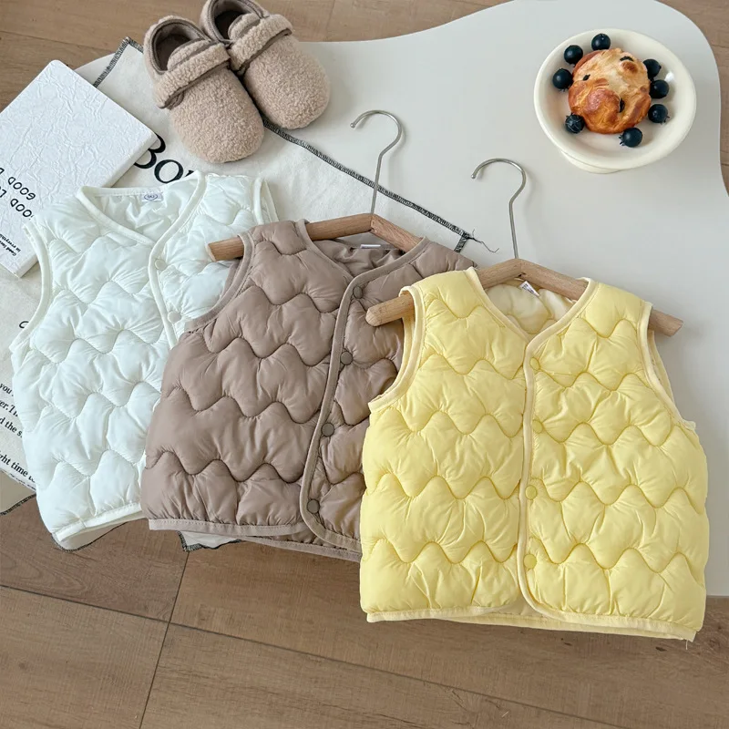 어린이용 다운 충전 면 조끼 겨울용 두꺼운 조끼 소년 소녀용 청소년 면 조끼 8세 이상 적합