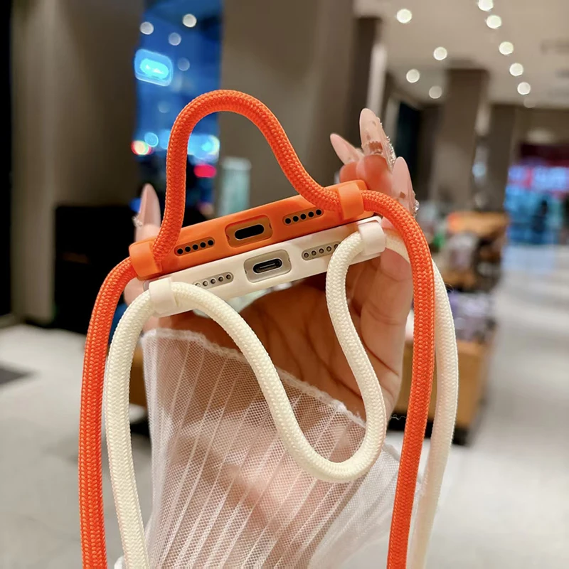 Portable Minimalist Solid Color Lanyard Phone Case - Anti-Drop and Shock-Absorbing Protection