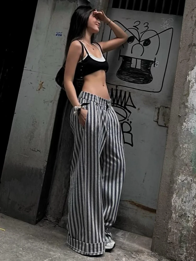 black and white striped pants