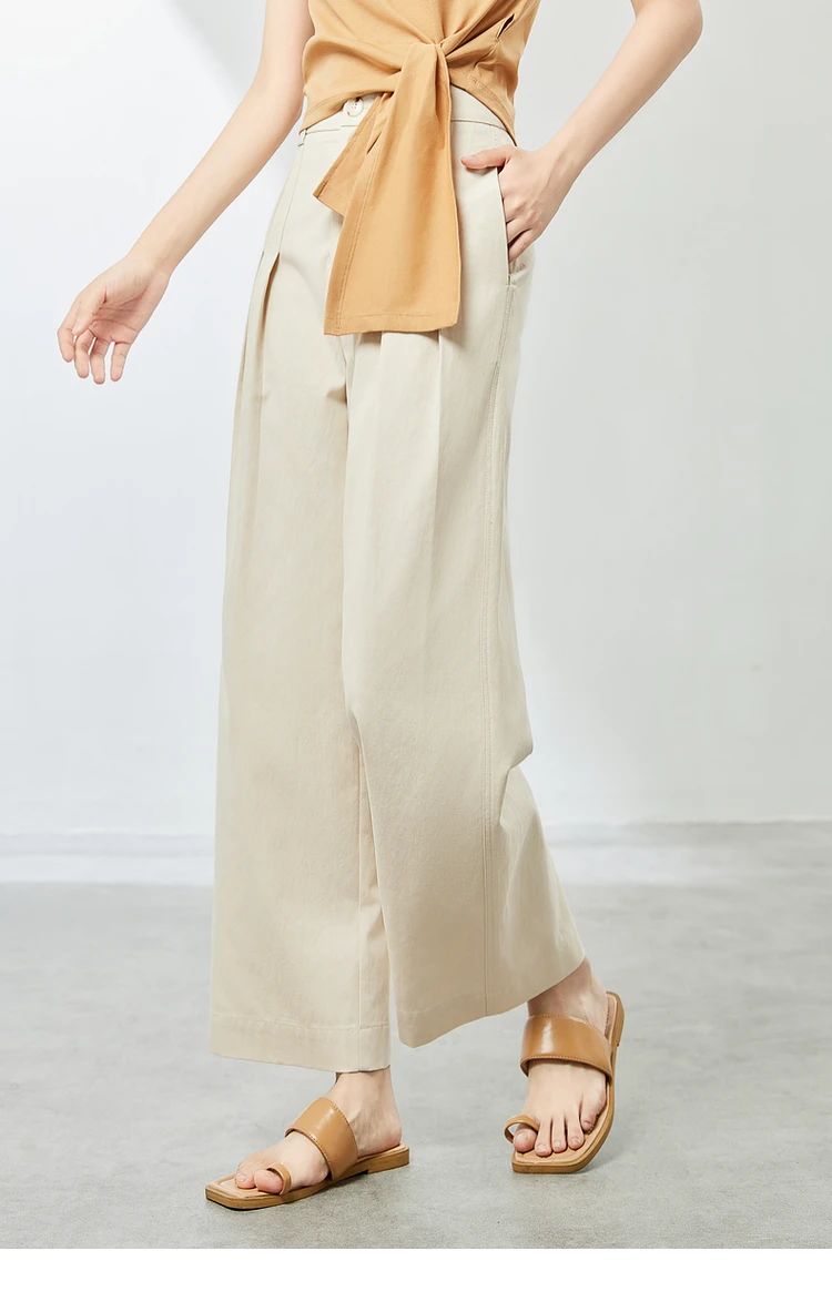 SENTUBILA Wide Leg Ankle-Length Pants 2024 Summer New Fashion Elastic Waist Cotton Casual Trousers Straight Loose Pant 142K53683